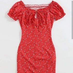 Floral off the shoulder runched back mini dress